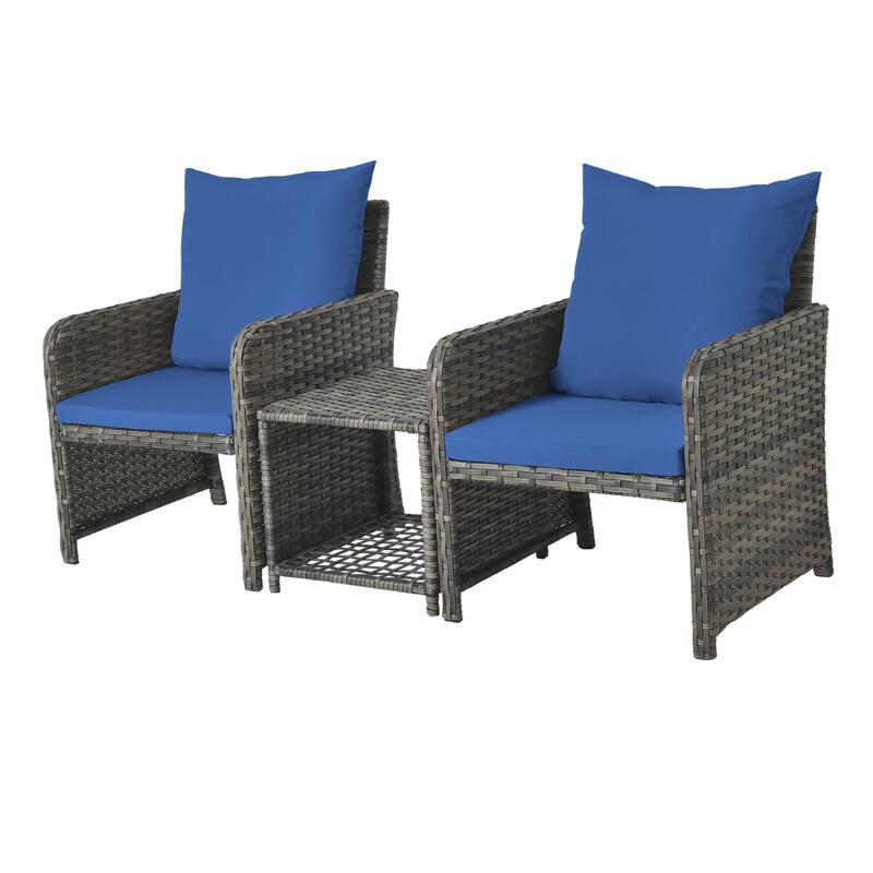 5 Pieces Patio Conversation Set with Cushions Coffee Table and 2 Ottomans