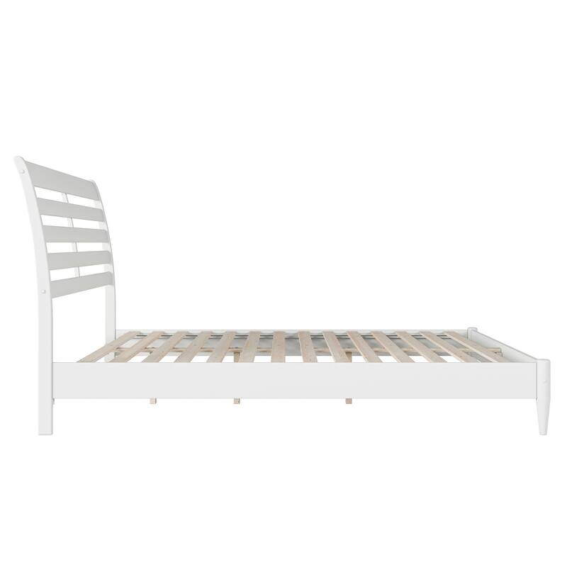King Size Platform Bed - Solid Wood Low Profile Bed Frame - Rustic Recluse Design - White Finish