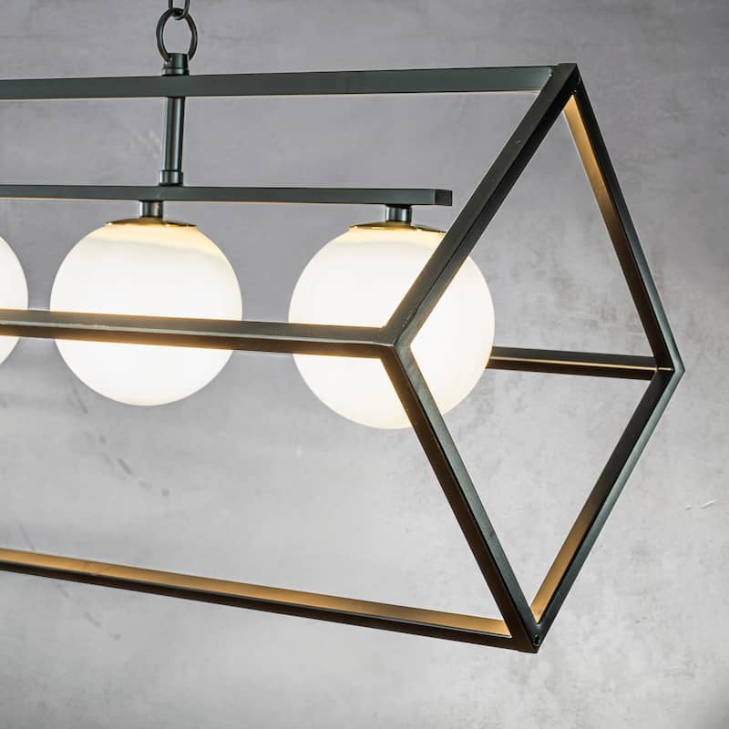 CraftHome 5-Light Matte Black Modern Industrial Linear Chandelier White Glass Pendant Fixture for Kitchen Island Lighting Decor