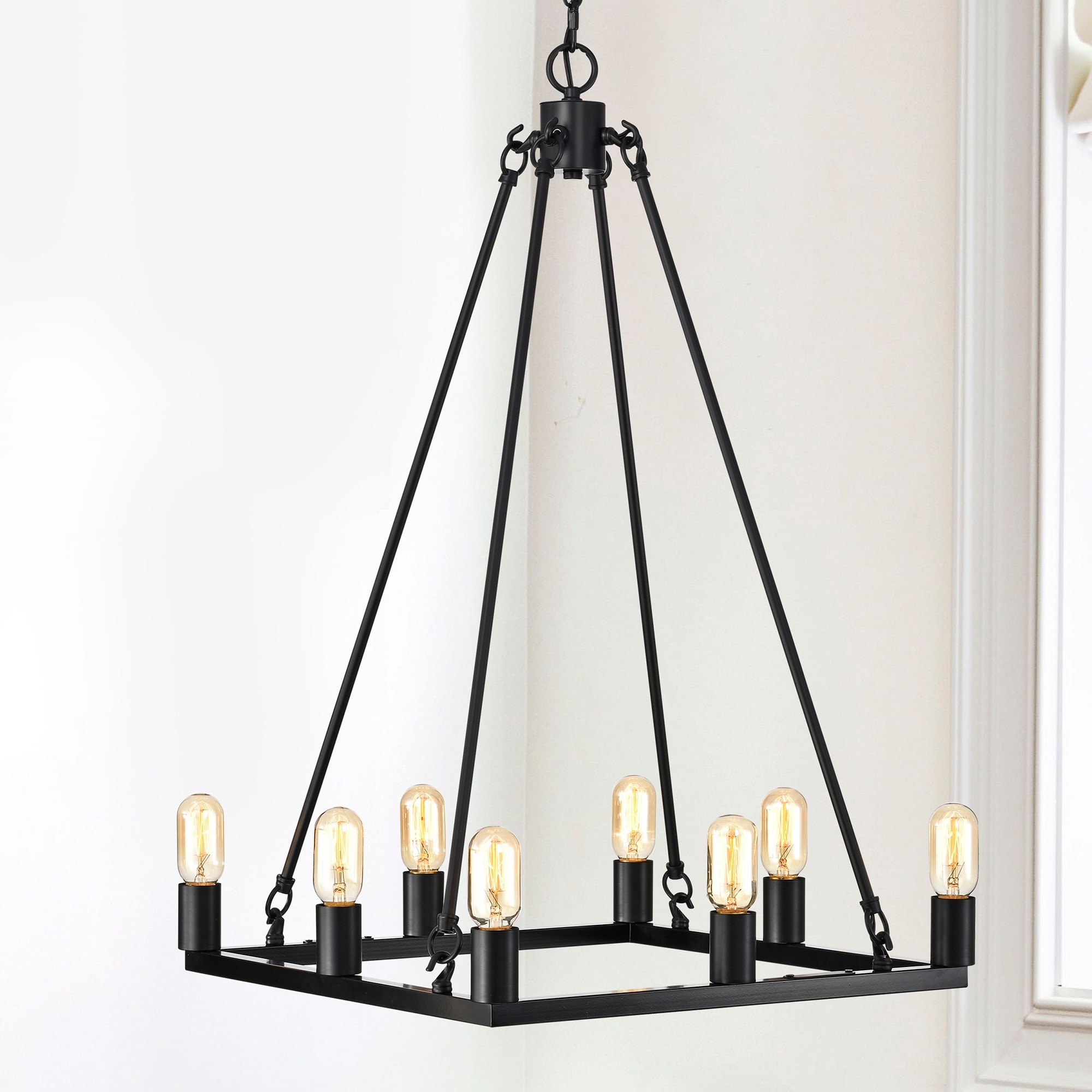 Warehouse of Tiffany Matte Black 8-Light Suspended Square Frame Chandelier