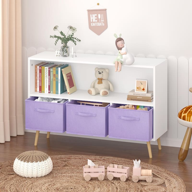 Kids bookcase with Collapsible Fabric Drawers