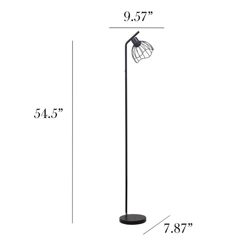 Metal Industrial Cage Floor Lamp with Curved Arm and Rotary Switch - 9.57 x 7.87 x 54.50 in. (L x W x H)