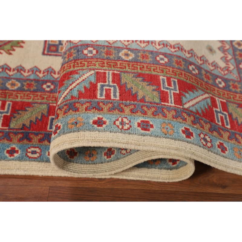 Ivory Kazak Area Rug Handmade Wool Carpet - 5'9" x 7'8"