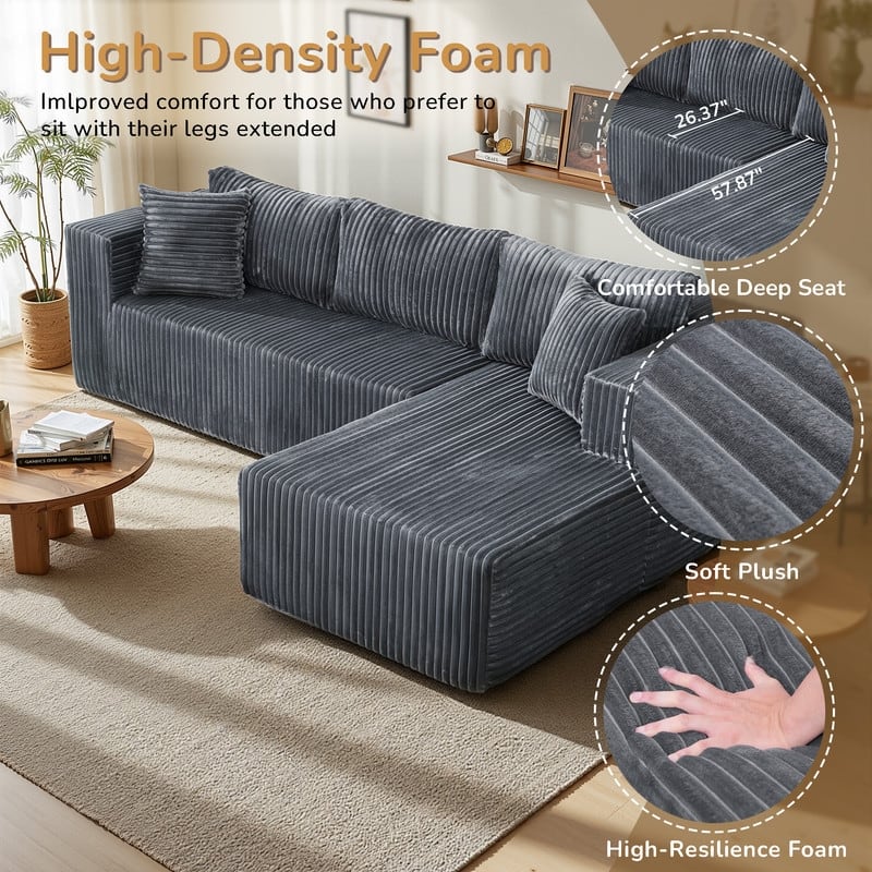 Modular Plush Sofa, All-Foam No Springs, Space-Saving for Living Room
