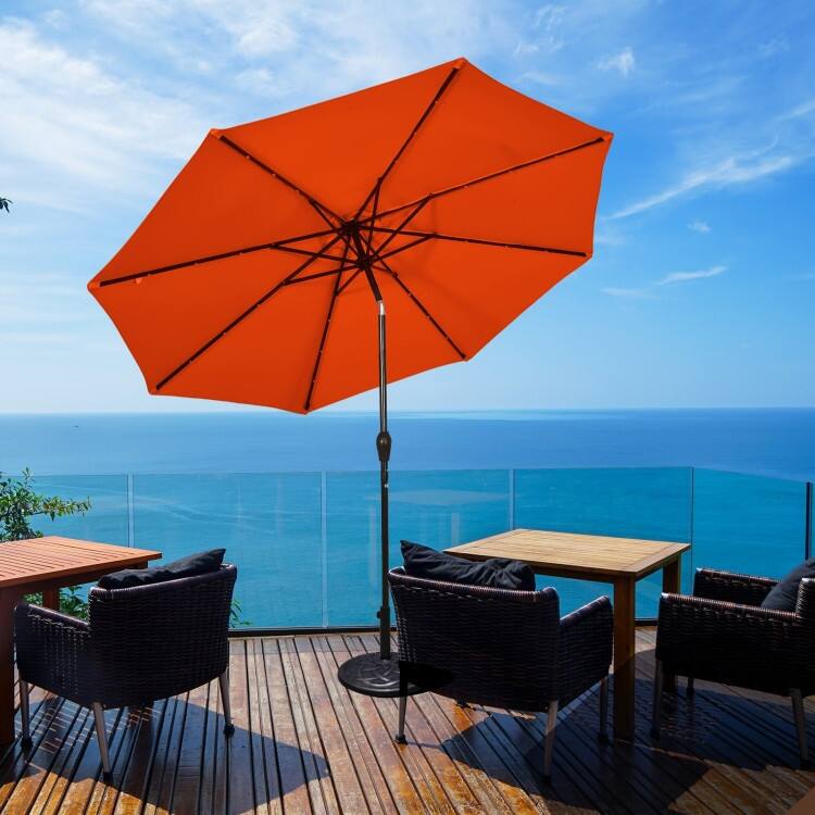 10' Solar LED Lighted Patio Market Umbrella Shade Tilt Adjustment Crank