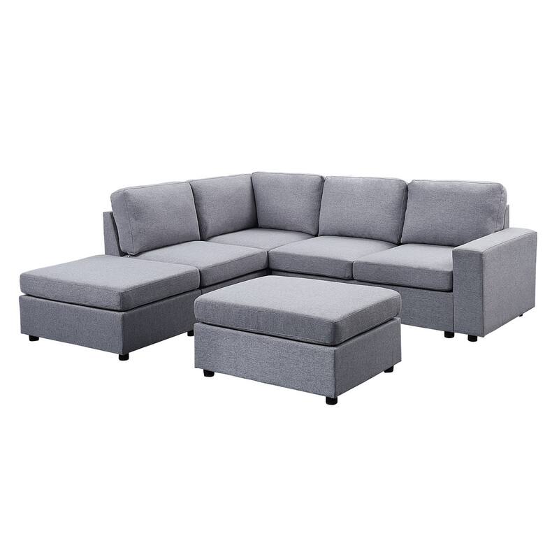 6 Seat Reversible Modular Sectional Sofa with Ottoman - Light Gray
