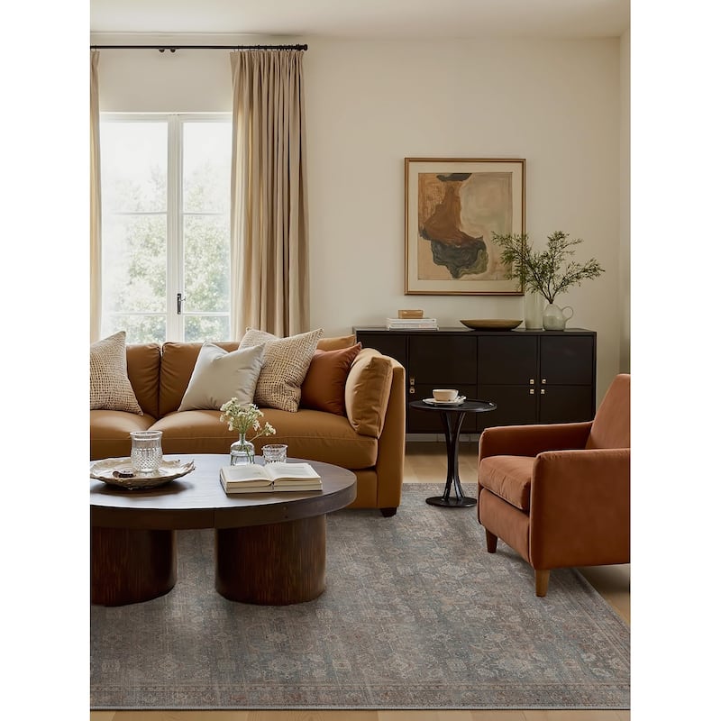 Mcow Vintage Floral Low-Pile Machine Washable Non-Slip Area Rug