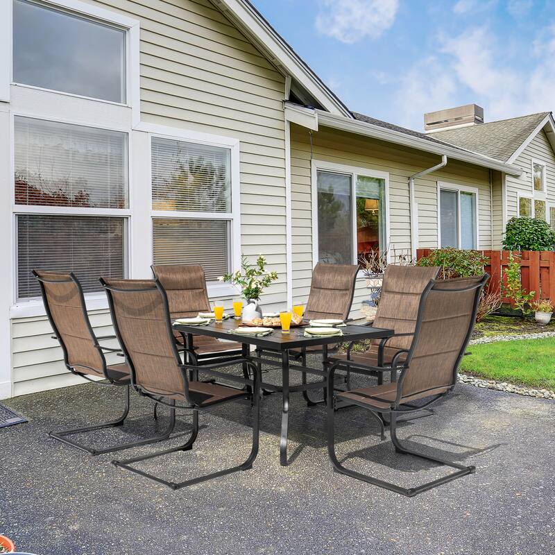 Outdoor Textilene Dining Set with Umbrella Hole - 7pcs Set
