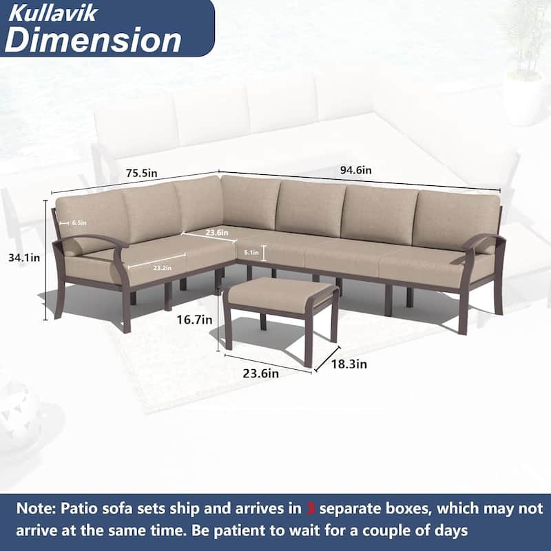 Kullavik Aluminum Corner Sofa Set, Patio Outdoor Sectional Sofa Set with Armrests and Footrests