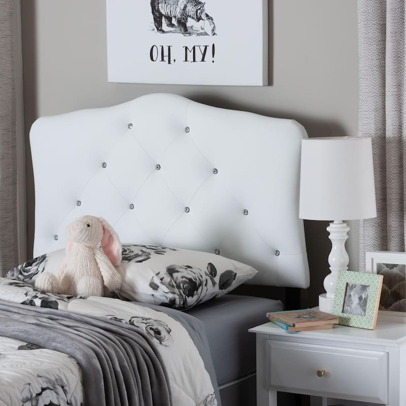 Baxton Studio Rhoda Modern and Contemporary Twin Size Faux Leather Upholstered Button-tufted Scalloped Headboard - White