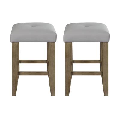 Set of 2 Counter Stool in Gray Leatherette and Oak Finish