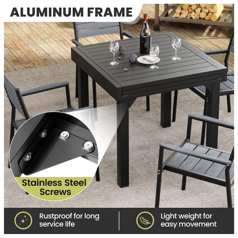 5/7/9-Piece Set Outdoor Aluminum Expandable Patio Dining Table with Folding Adjustable Back Chairs - N/A