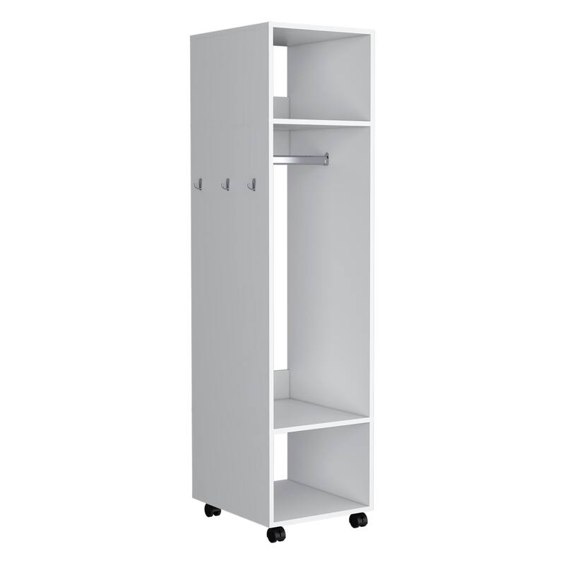 18.9" Modern Armoire with 3 Shelves, 1 Full-Length Mirror and 4 Wheels for Bedroom