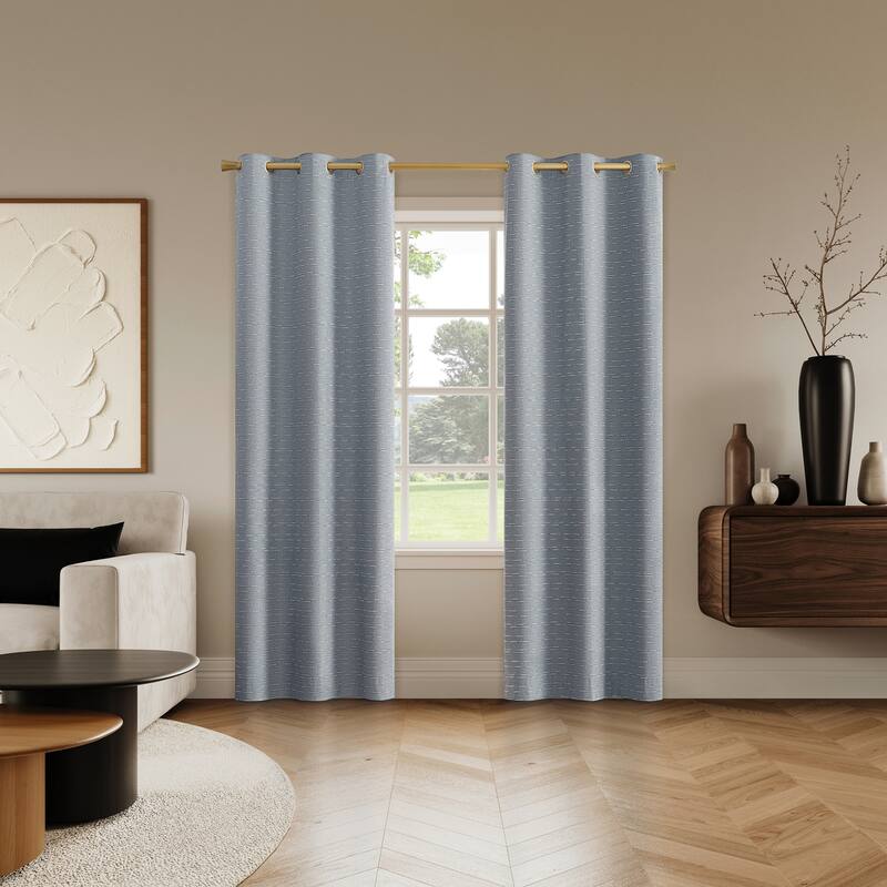 Sun Zero Dresden 2-Piece Slub Detail Magnetic Closure Total Blackout Grommet Curtain Panel Pair