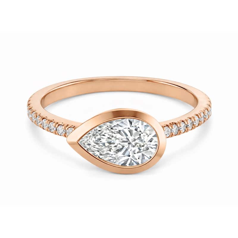 Auriya 14K Gold Bezel Pear Diamond Engagement Ring 1.00 - 5.00ct. tw. (F-G, VS) - 2.00 carats - 6 - Rose