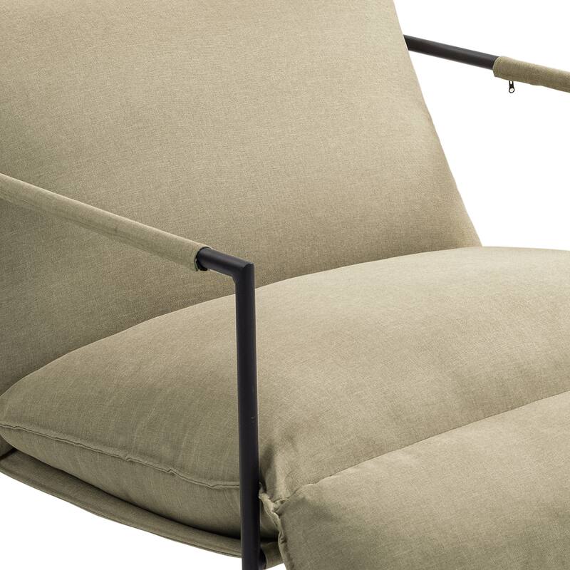 Mid-century Metal Sling Upholstered Armchair with Lengthen Upholstered