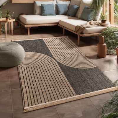 Indoor and Outdoor Rug Boho Look with Modern Curved Lines