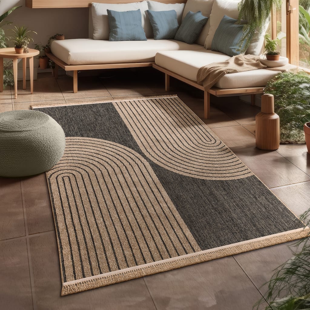Indoor and Outdoor Rug Boho Look with Modern Curved Lines