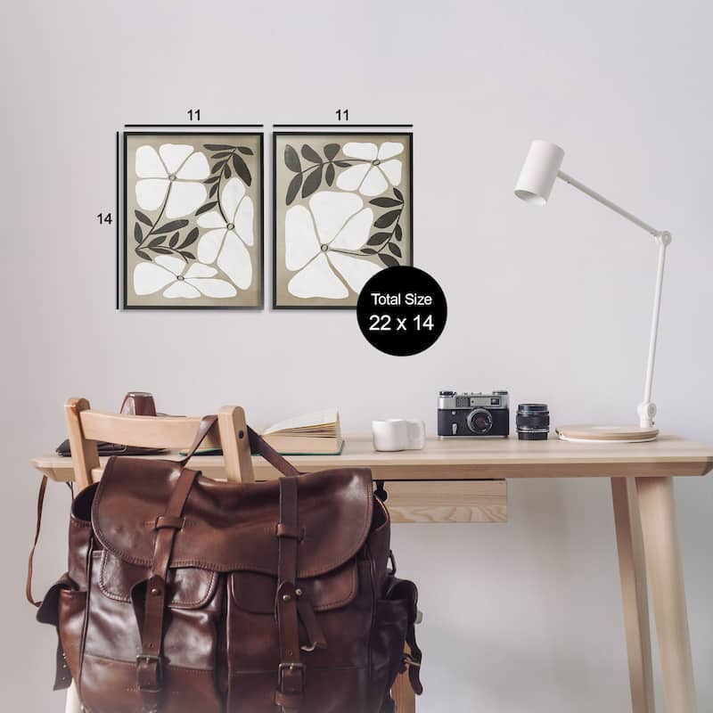 Stupell Neutral Bohemian Flowers Framed Giclee Art Design By Victoria Barnes (Set of 2)