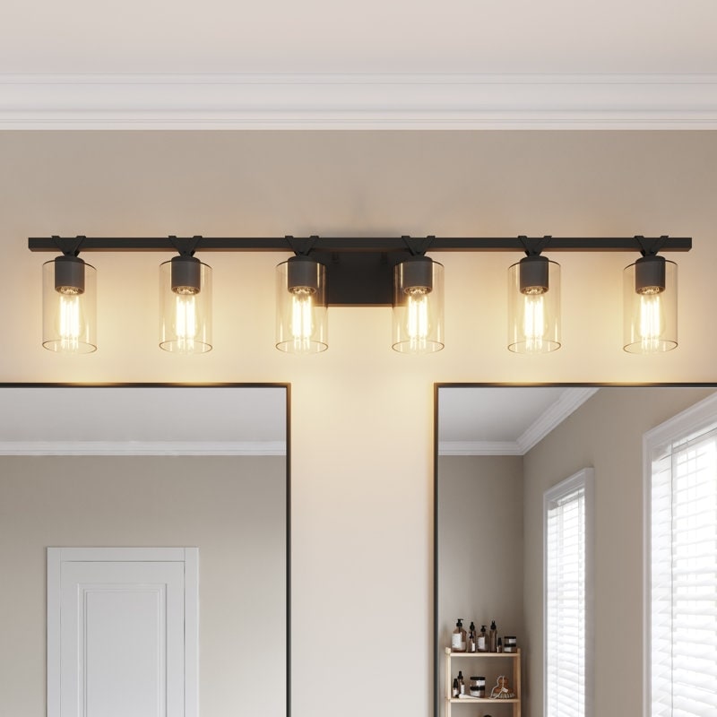 Acroma 6-lights Farmhouse Faux Wood Grain Bathroom Vanity Light with UL Certified