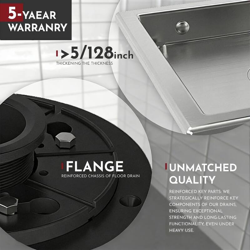 4-Inch Square Shower Floor Drain, Quadrato Pattern Grate - 4 inch