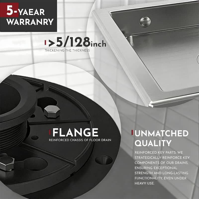 6-Inch Square Shower Floor Drain, Quadrato Pattern Grate - 6 inch