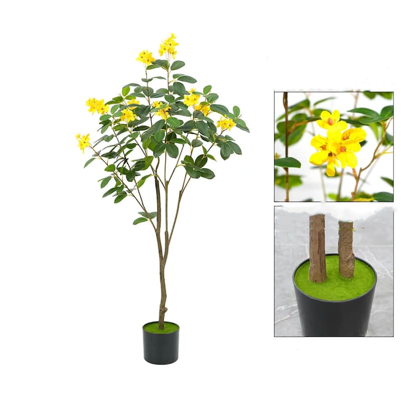1Pc Blooming Flower Artificial Tree, Faux Blooming Flowers with Flower Pot, Artificial Handmade Blooming Trees - 130cm