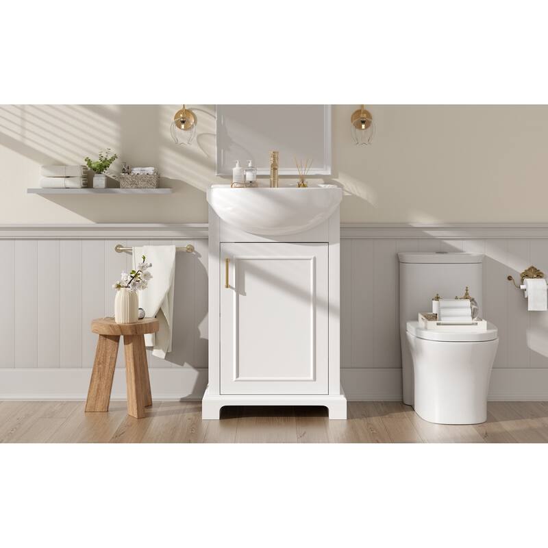 Roomfitters 20" Bathroom Vanity with Bulged Ceramic Basin, Freestanding French Style Storage Cabinet & Soft Close Door