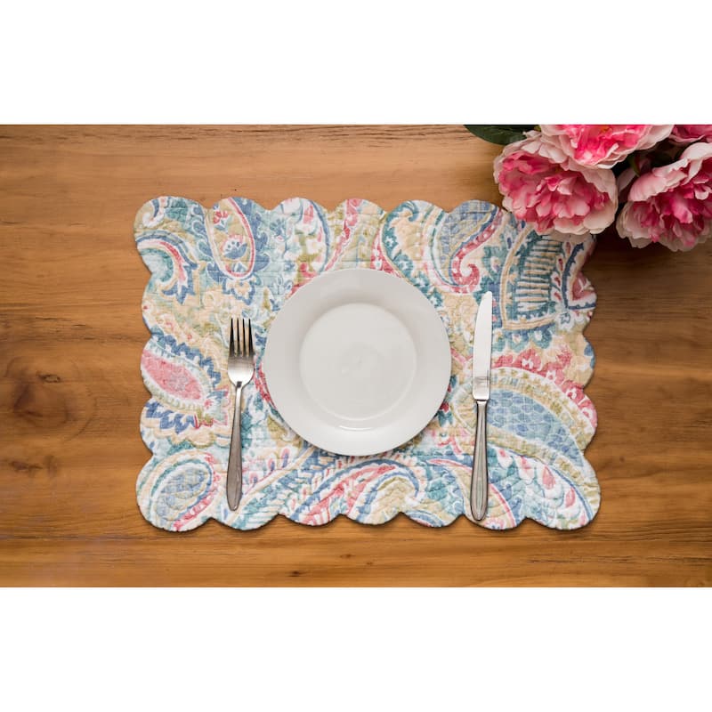 Maisie Cotton Quilted Reversible Placemats Set of 6, 13" x 19"