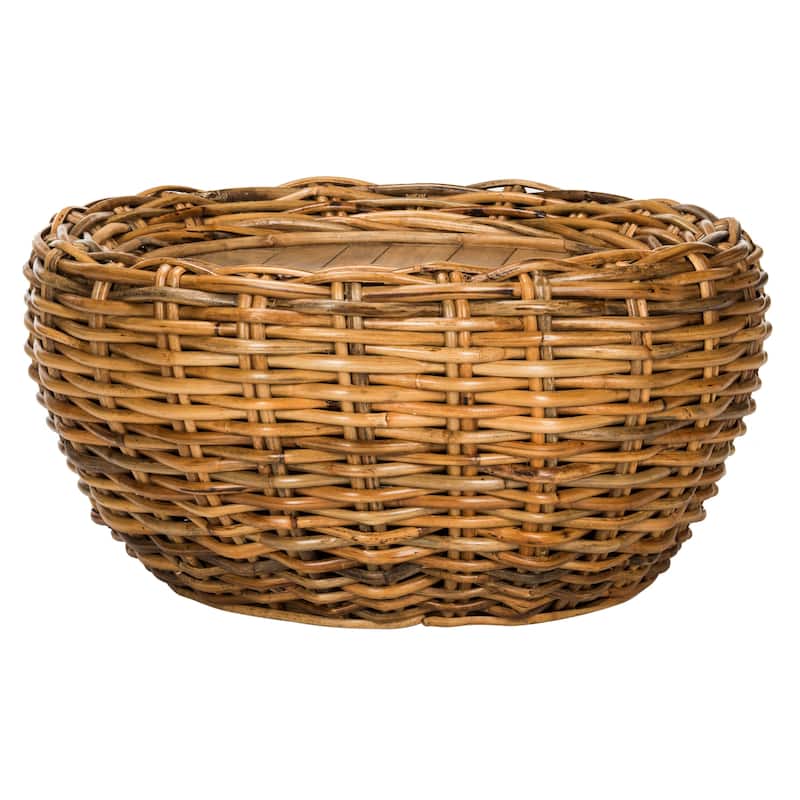 SAFAVIEH Alfia Wood Top Wicker Drum Coffee Table - 35.4" x 35.4" x 15.7" - 35Wx35Dx16H - Brown