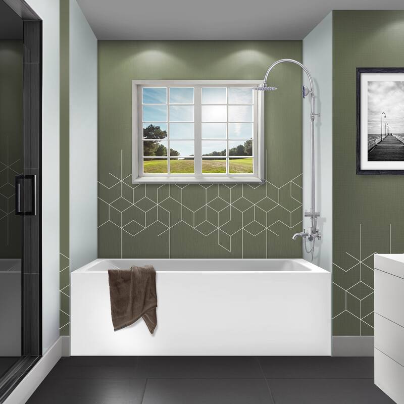 Fine Fixtures Acrylic-Fiberglass Soaking Bathtub, White. Alcove/Apron Front