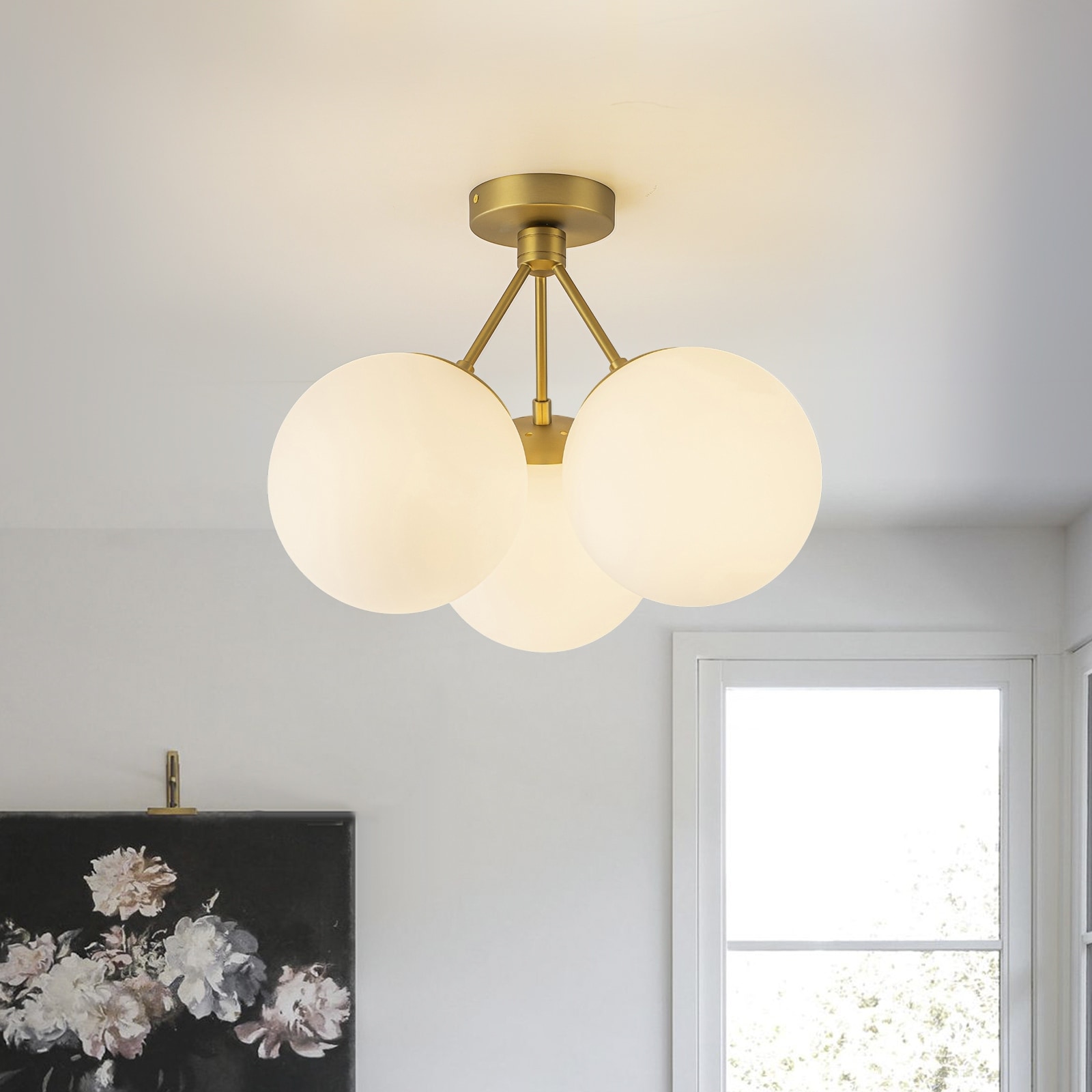Modern 3-Light Flush Mount Ceiling Light with Opal Glass Globe Shades