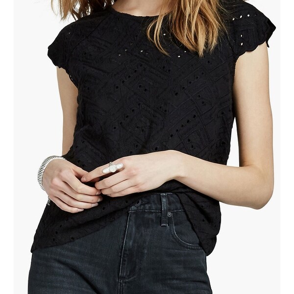 lucky brand black embroidered top