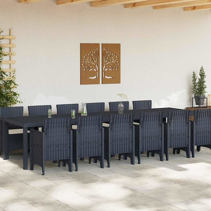 vidaXL Garden Dining Set 1315 pcs Anthracite/Brown Polt rattan - 350 x 100 x 73 cm