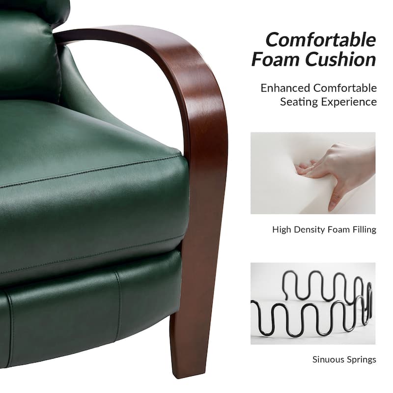 Alex Mid-century Modern Cigar Genuine Leather Manual Recliner with Wooden Curved Arms, Set of 2