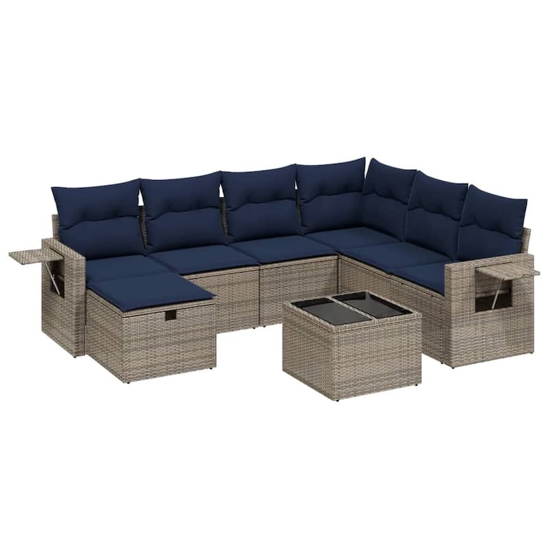vidaXL Patio Sofa Set with Cushions Outdoor Conversation Furniture Poly Rattan - 24.4" x 24.4" x 27.2"