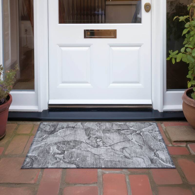 Lalu Artistic Abstract Weather Resistant Blended Style Outdoor Rug