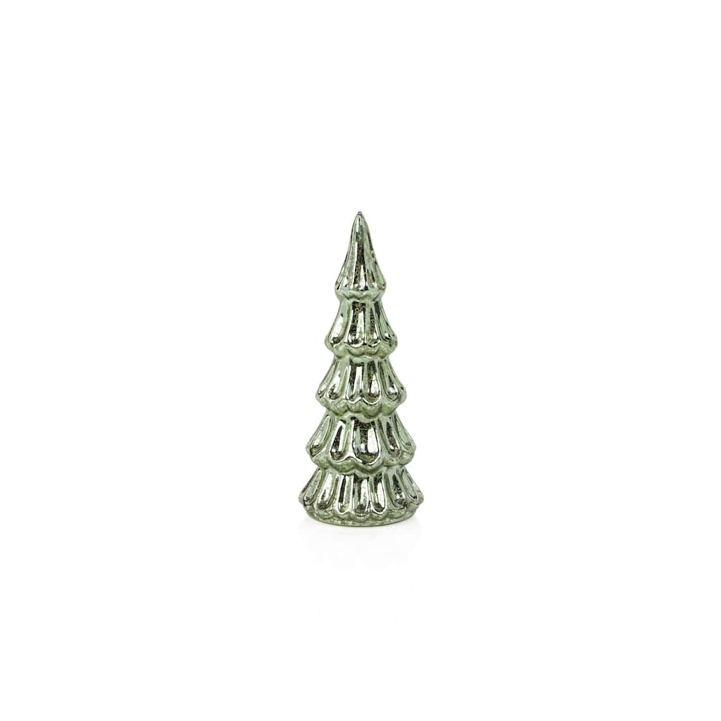 Marron 8.5" Vintage Light Green LED Glass Tabletop Trees, Set of 2