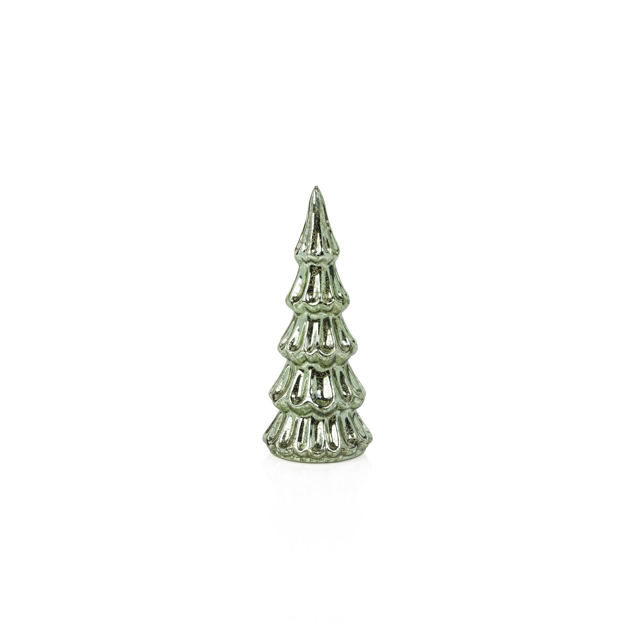 Marron 8.5" Vintage Light Green LED Glass Tabletop Trees, Set of 2