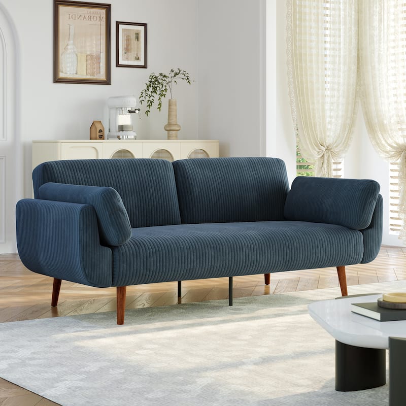 Convertible Corduroy Sleeper Sofa Futon Bed Recliner Lounge - Navy