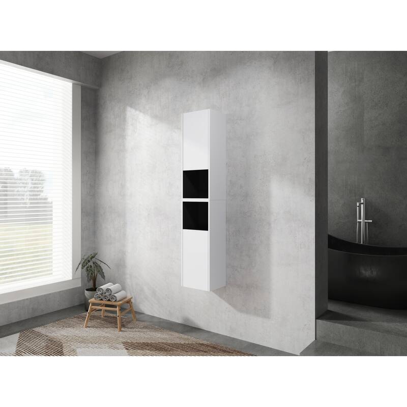 Modern Wall-Mounted Bathroom Side Cabinet with Soft-Close Doors, Floating Design, 6 Storage Compartments, 12-Inch Width