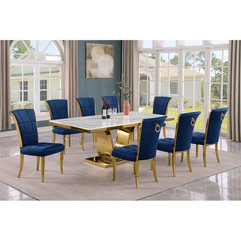 Best Quality Furniture D321-SC324-7 Dining Set with 78" White Marble Top