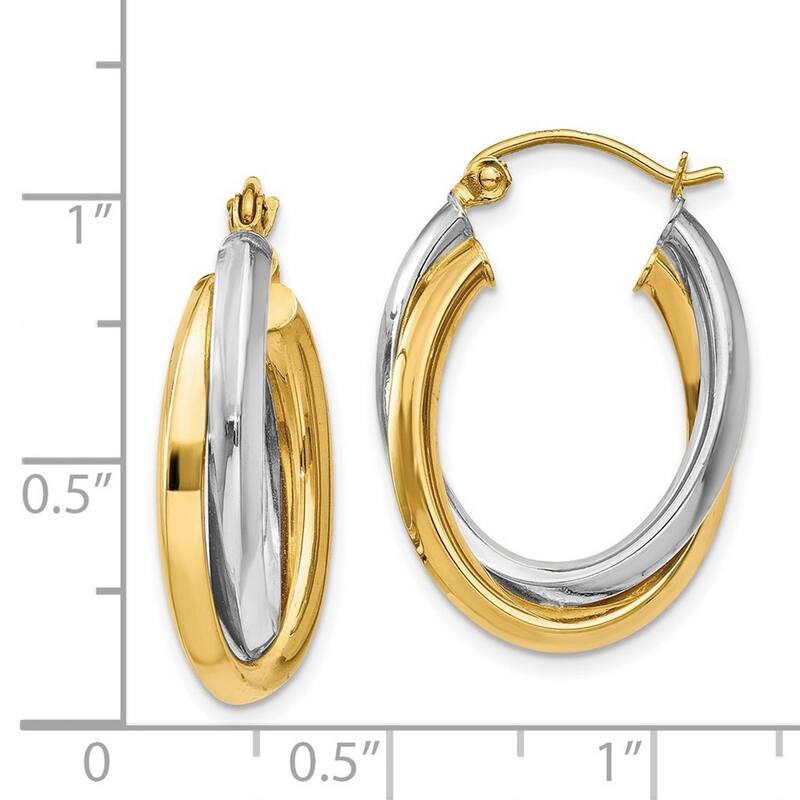 Curata 14k Two Tone Gold Polished Double Oval Hoop Earrings - 13x4mm