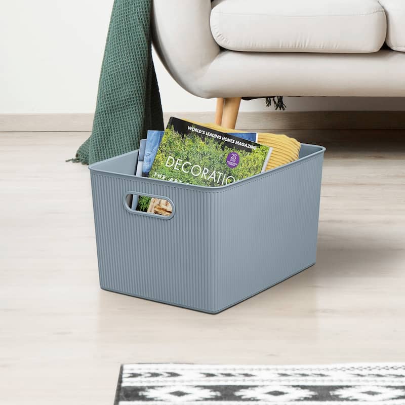 Superio Ribbed Storage Bin with Matching Lid - 15"W x 9"H x 11.5"D