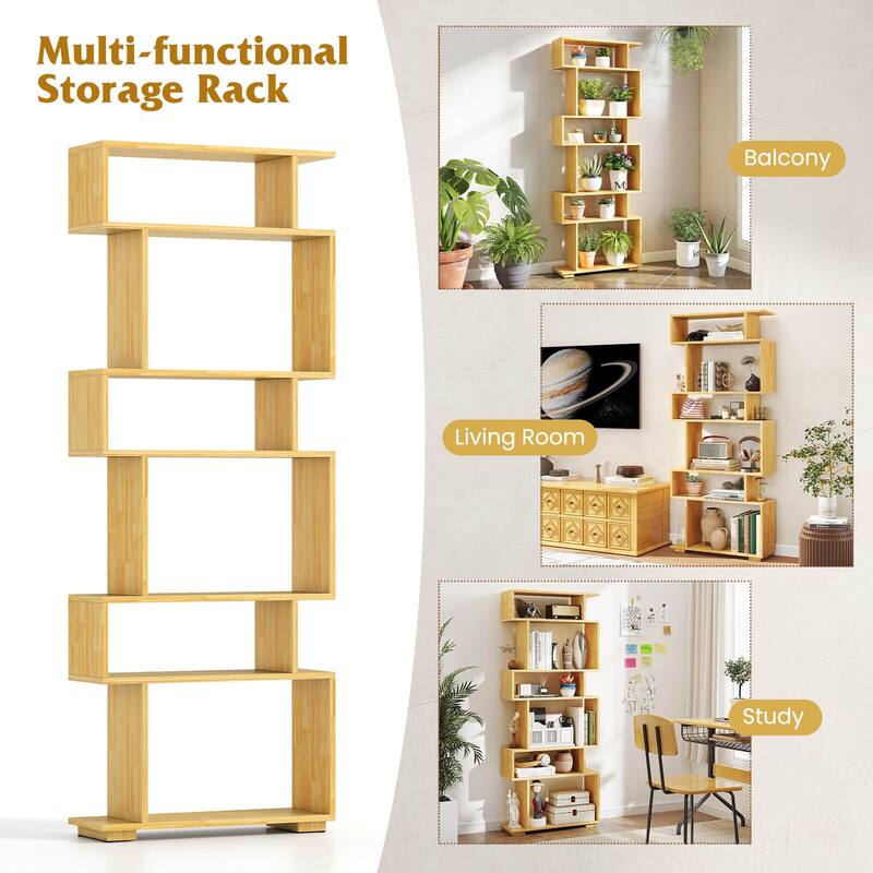 Costway 6-tier Storage Bookshelf S-shaped Geometric Bookcase with - See Details