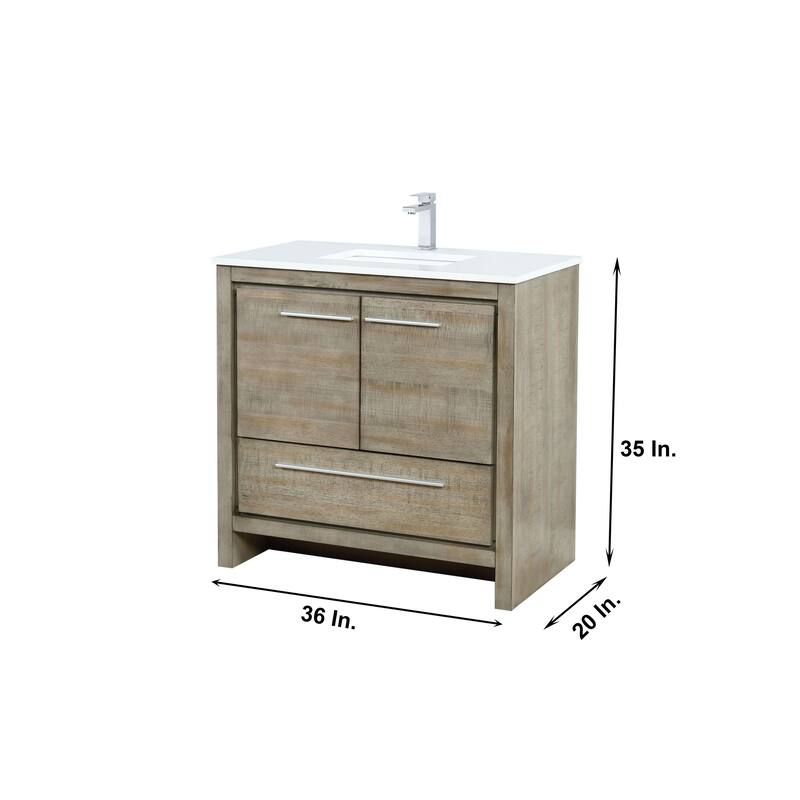 Lafarre 30 in W x 20 in D Rustic Acacia Bath Vanity, White Quartz Top, Brushed Nickel Faucet Set and 28 in Mirror