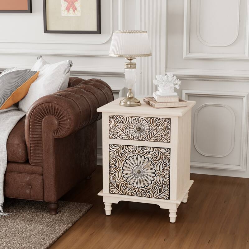 COSIEST Vintage Accent Nightstand End Table w Chest, Drawer