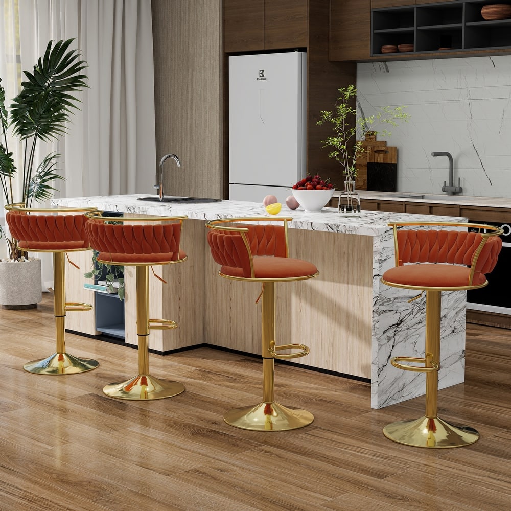 Modern Velvet 26" Adjustable Swivel Bar Stools (Set of 4)