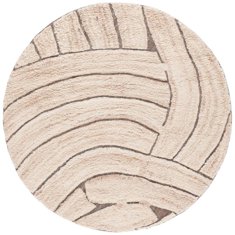 SAFAVIEH Hand-Woven Casablanca Mia Shag Wool Rug - 6' Round - Natural/Beige