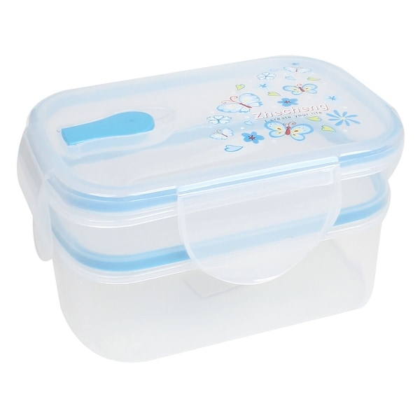Unique Bargains Rectangle Shape Double Layer Blue Clear Lunch Box Case Container Crisper